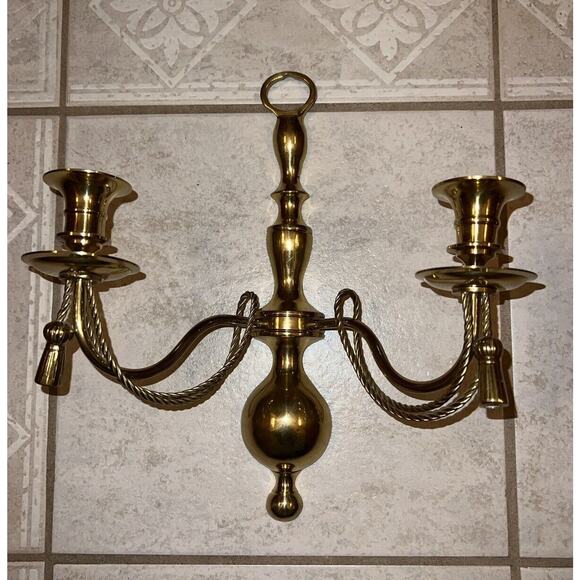 VINTAGE PAIR OF SOLID BRASS GEORGIAN STYLE SCONCES 13in. Made In India - Picture 4 of 16